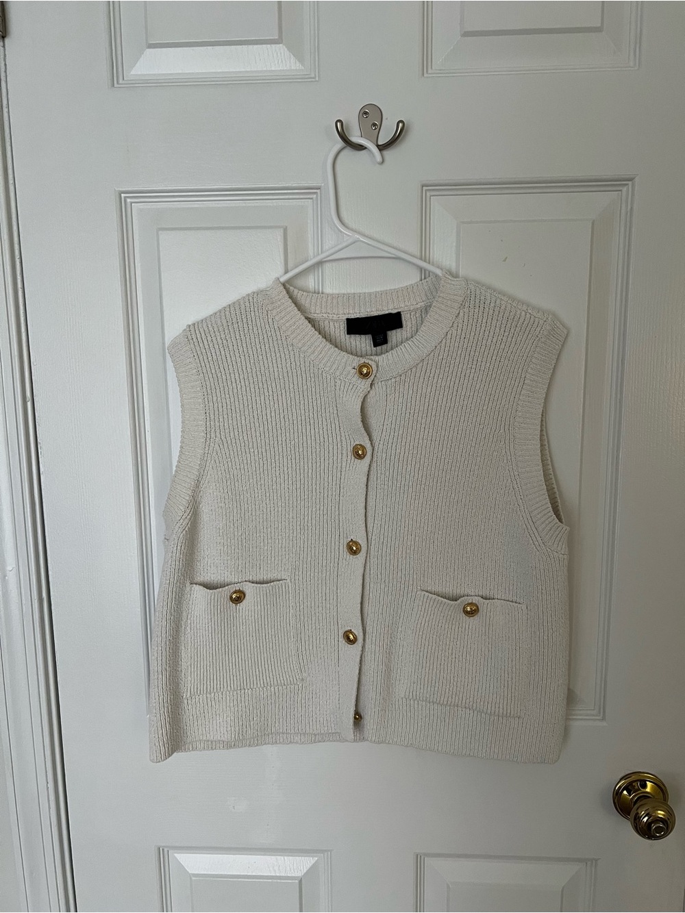 Zara Cream Knit Sleeveless Vest with Gold Buttons